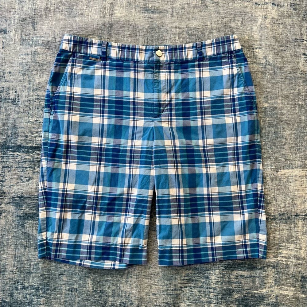 Womens Lauren Ralph Lauren Active Blue White Plaid Shorts Size 14